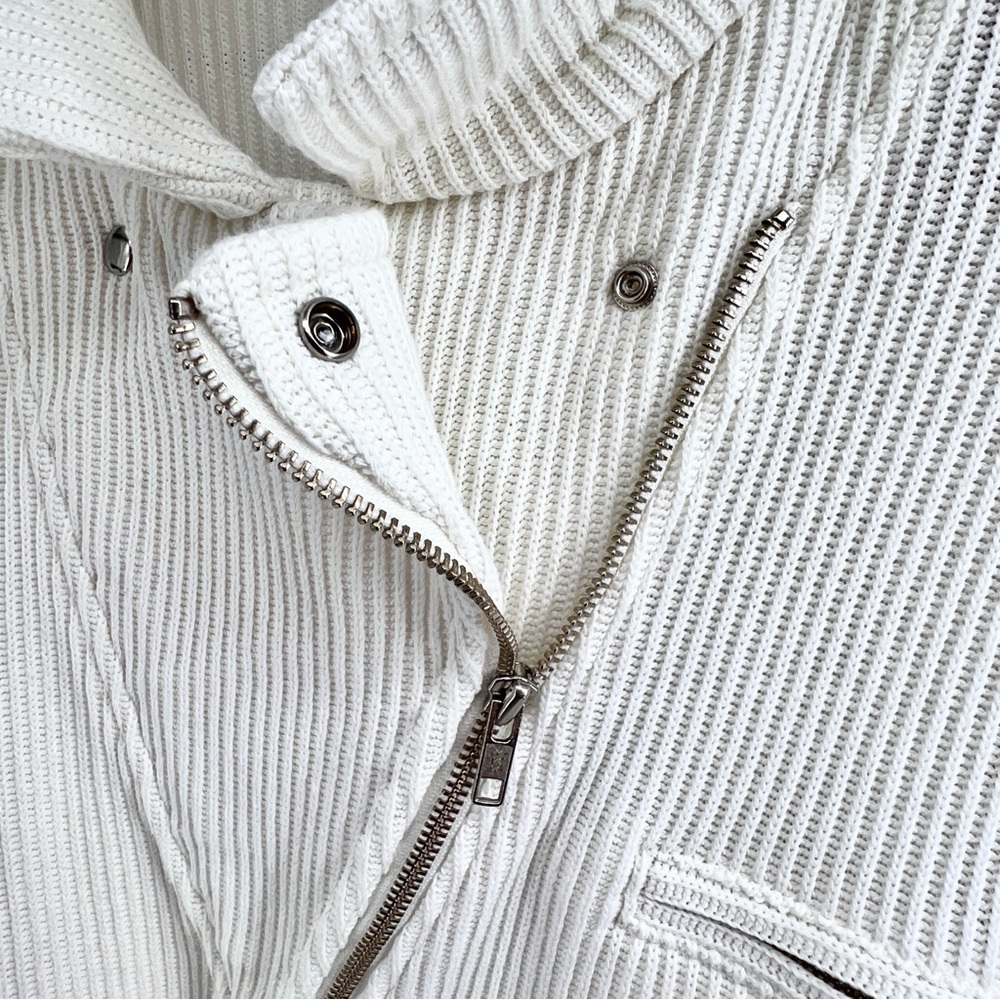 Vintage Together Ribbed Sweater Large Knit White Asymmetrical Zip Collared Moto - Picture 7 of 16